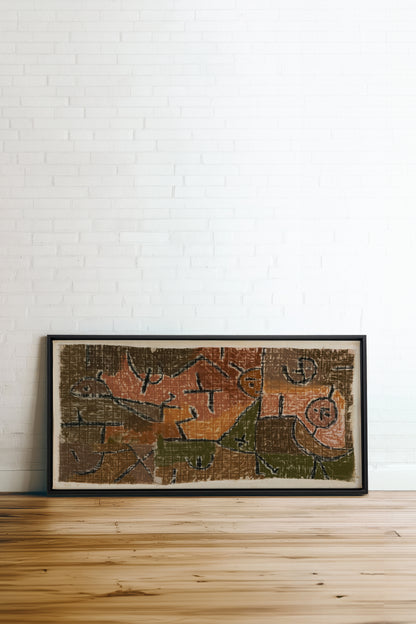 PRIMITIVE GRID, Artwork on stretched canvas, framed in black