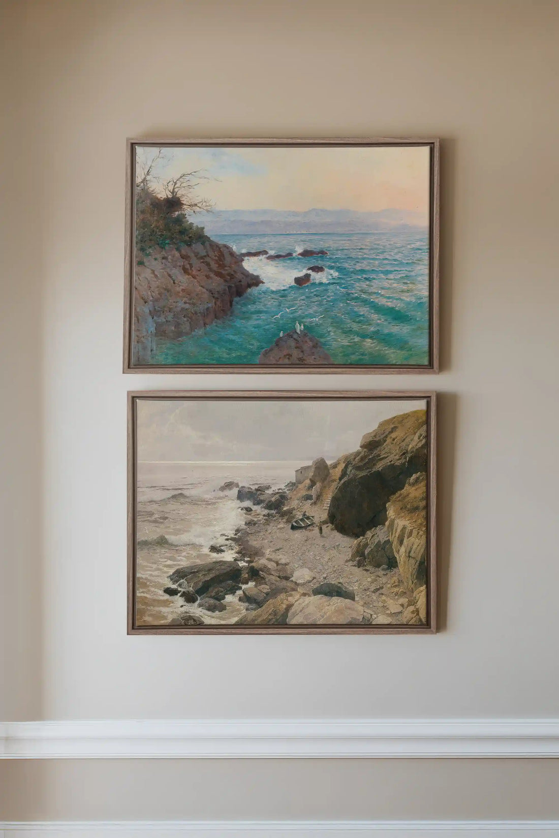 SEA OF LIGHT DUO, 2 Works on stretched canvas, framed Oak Brown