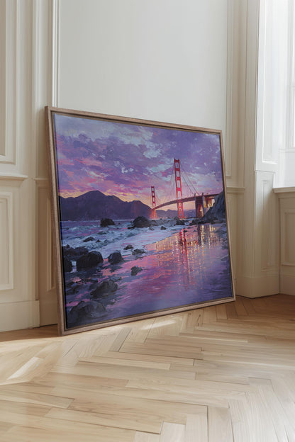 OLEKA CANVAS - GOLDEN GLOW, Oeuvre sur toile étirée, encadré Brun Chêne