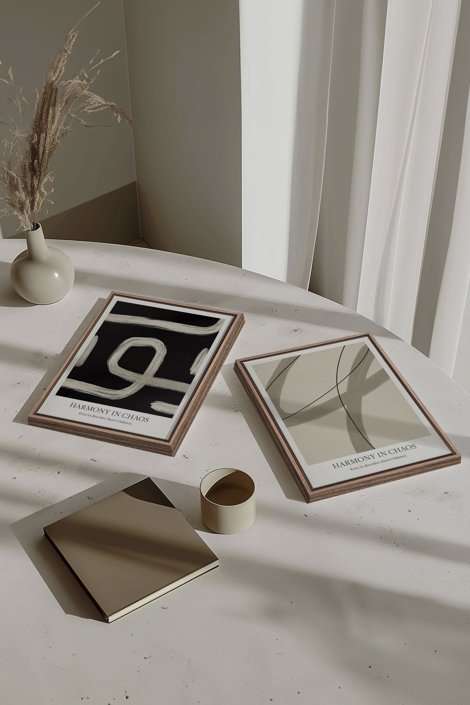 OLEKA CANVAS - BALANCED FLOW DUO, 2 Oeuvres sur toile étirée, encadré Brun Chêne