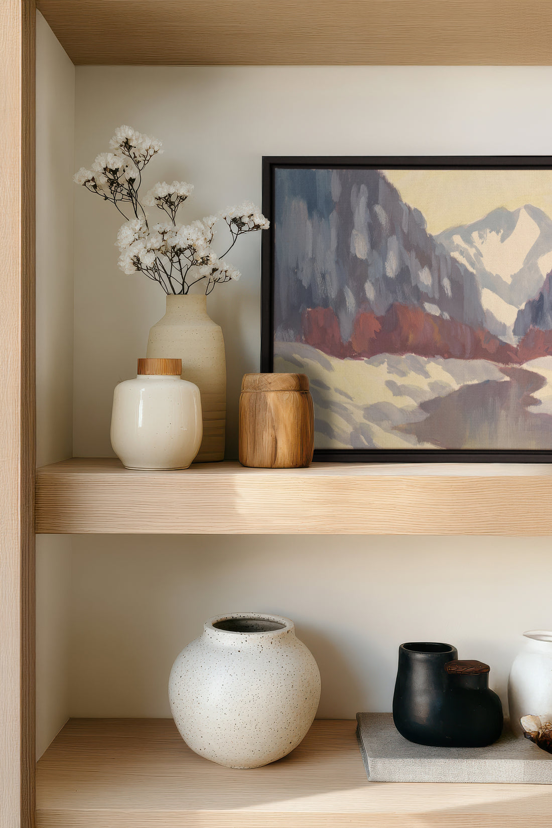 HORIZON DES MONTS, Oeuvre sur toile étirée, encadré Noir