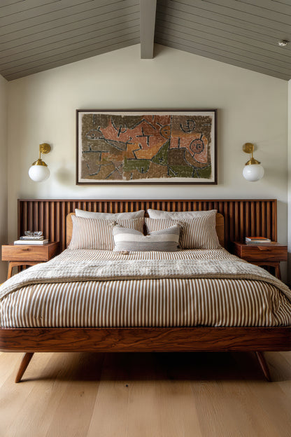 PRIMITIVE GRID, Oeuvre sur toile étirée, encadré Brun Noyer