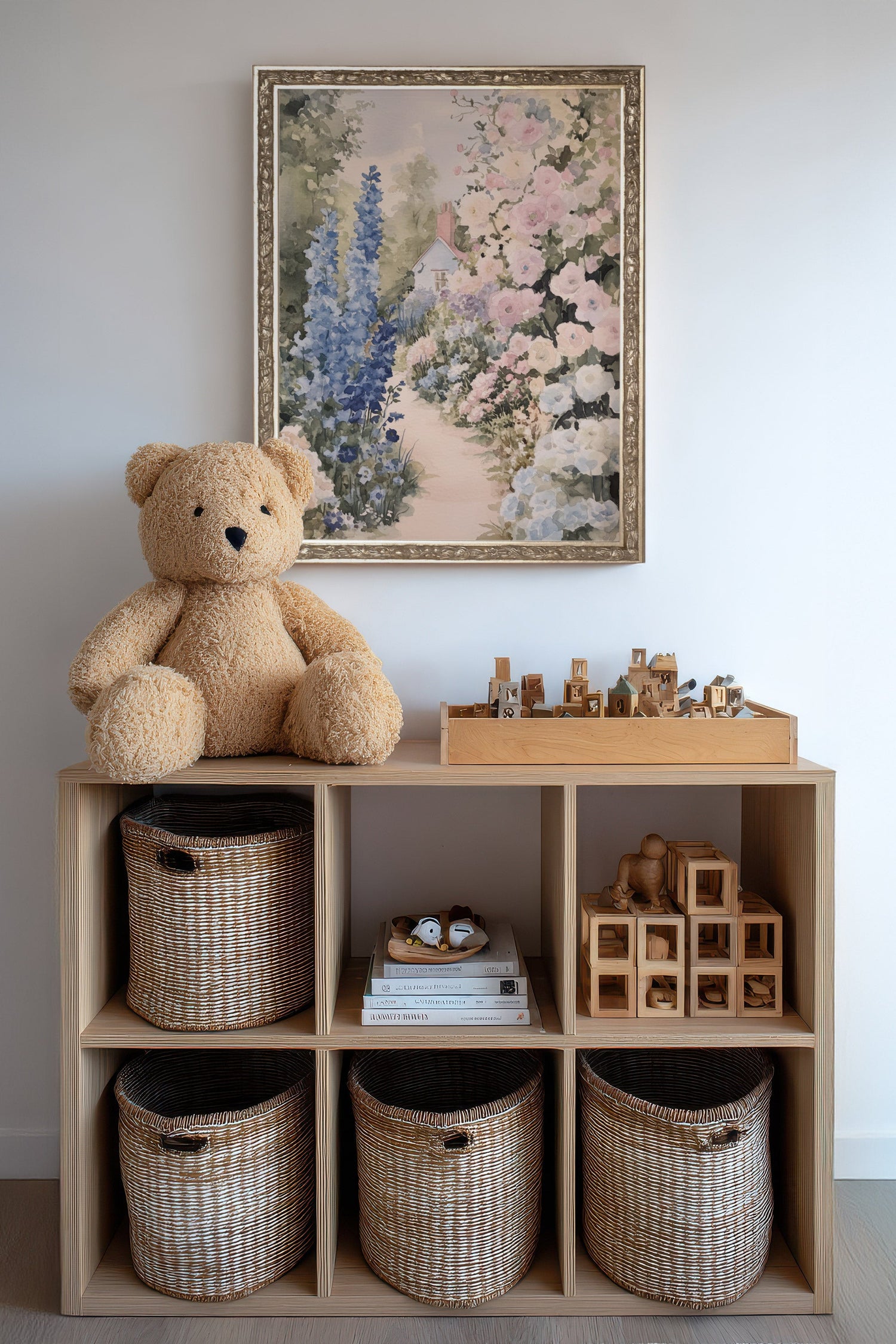 SENTIER FLEURI, Artwork on rigid canvas, framed Vintage Silver