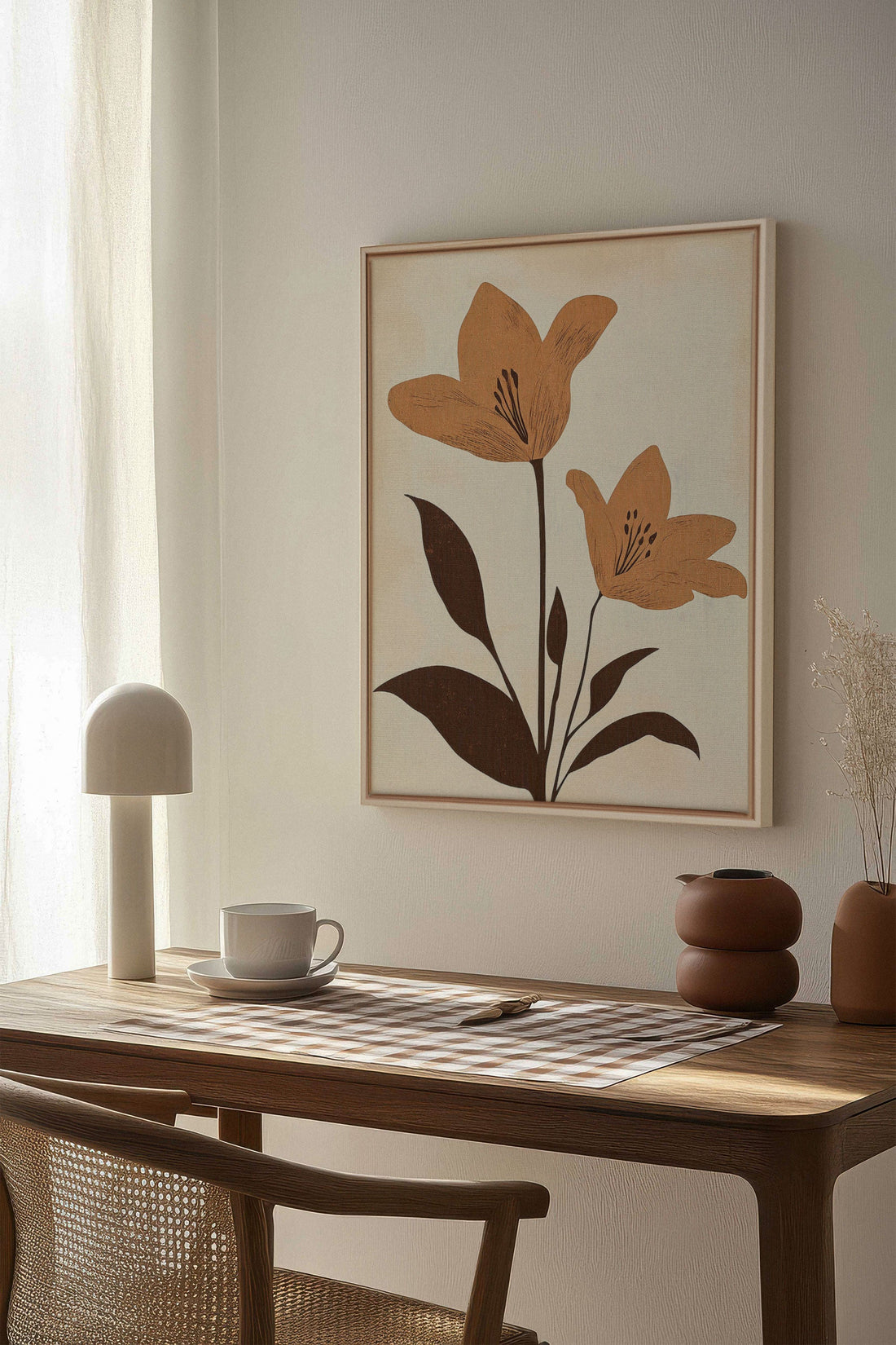 OLEKA CANVAS - SEPIA FLOWERS, Oeuvre sur toile étirée, encadré Naturel Clair