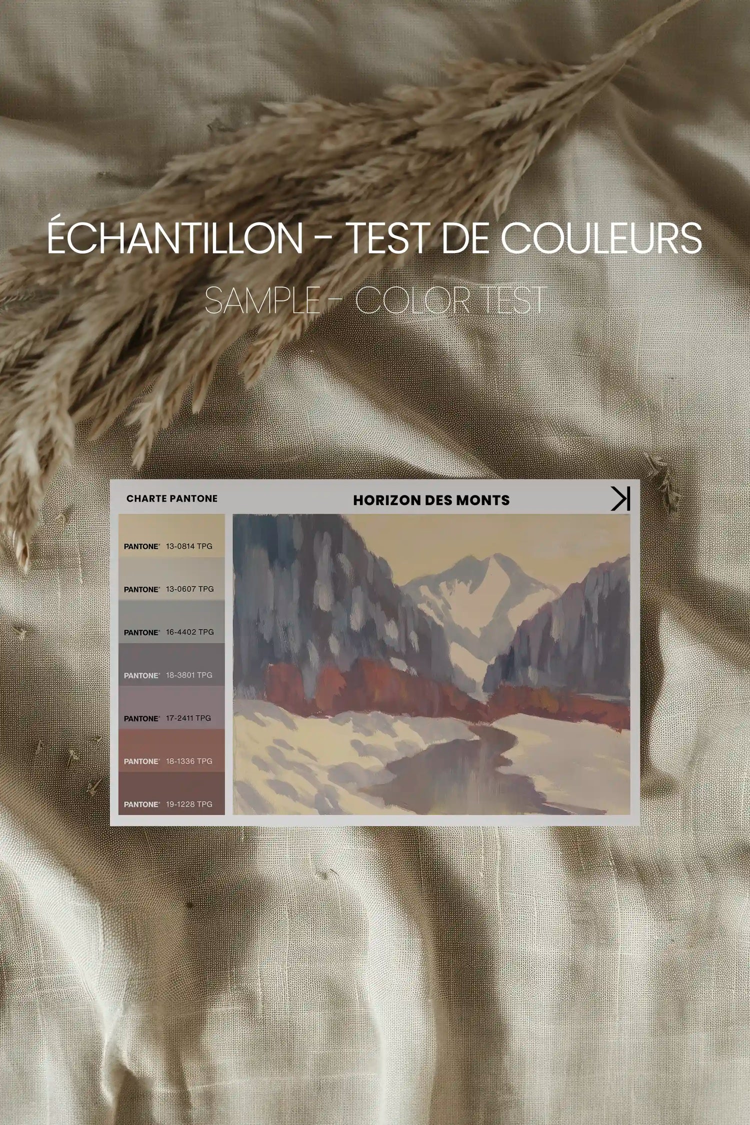 HORIZON DES MONTS, Oeuvre sur toile étirée, encadré Brun Chêne