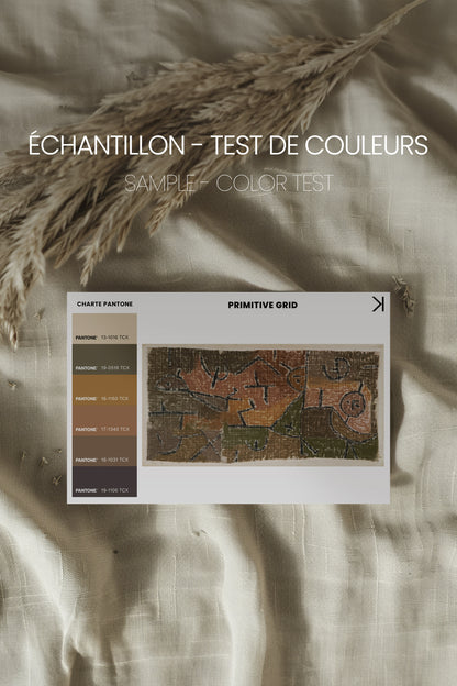 PRIMITIVE GRID, Oeuvre sur toile étirée, encadré Brun Noyer