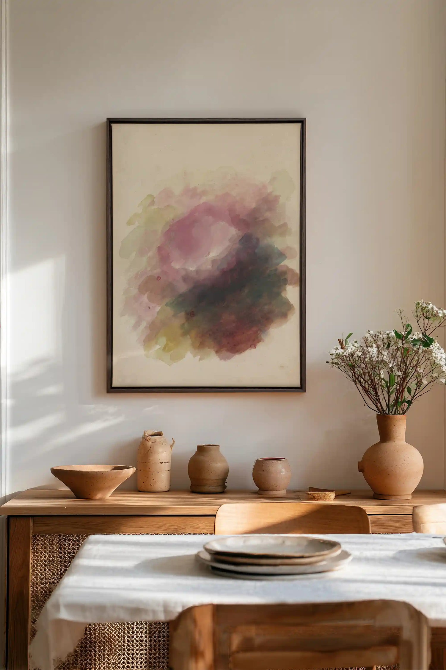 PLUM GARDEN, Oeuvre sur toile étirée, encadré Brun Noyer