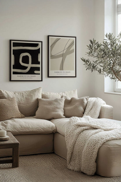 OLEKA CANVAS - BALANCED FLOW DUO, 2 Oeuvres sur toile étirée, encadré Noir