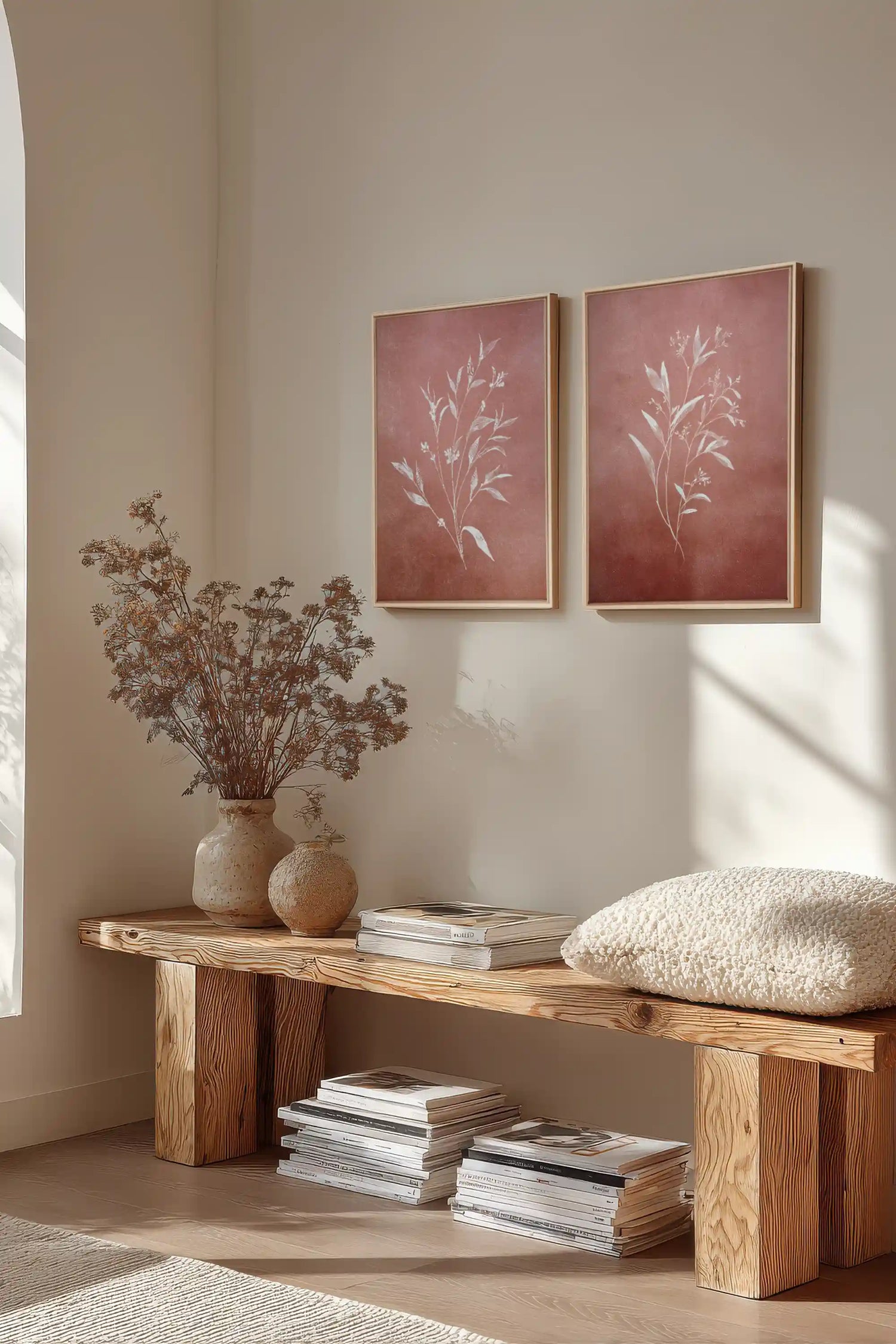 SOFT SIENNA DUO, 2 Oeuvres sur toile étirée, encadré Naturel Clair