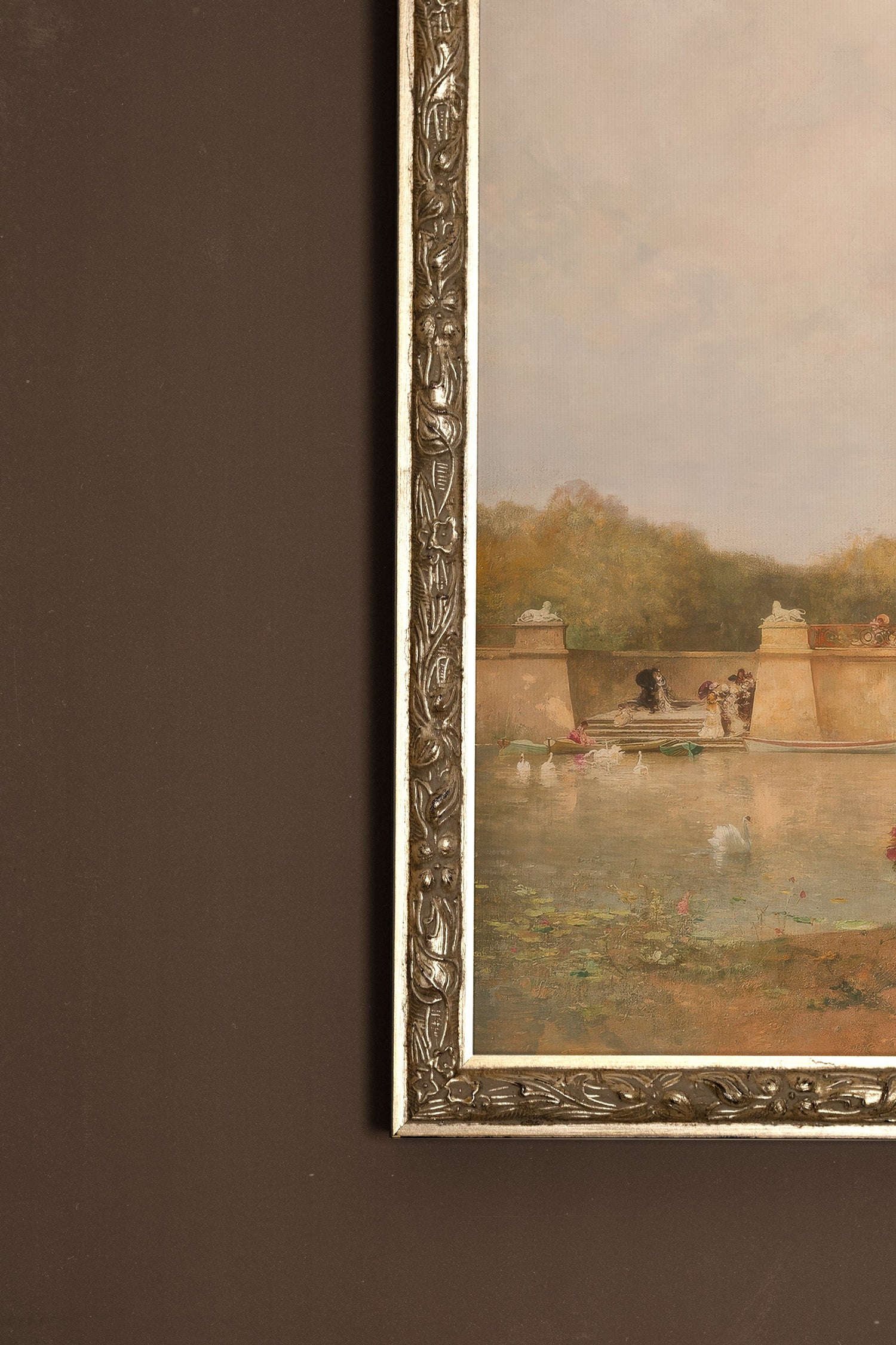 ROSE ET DENTELLE, Oeuvre sur toile rigide, encadré Vintage Argent