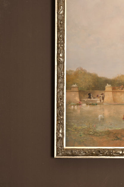 ROSE ET DENTELLE, Oeuvre sur toile rigide, encadré Vintage Argent