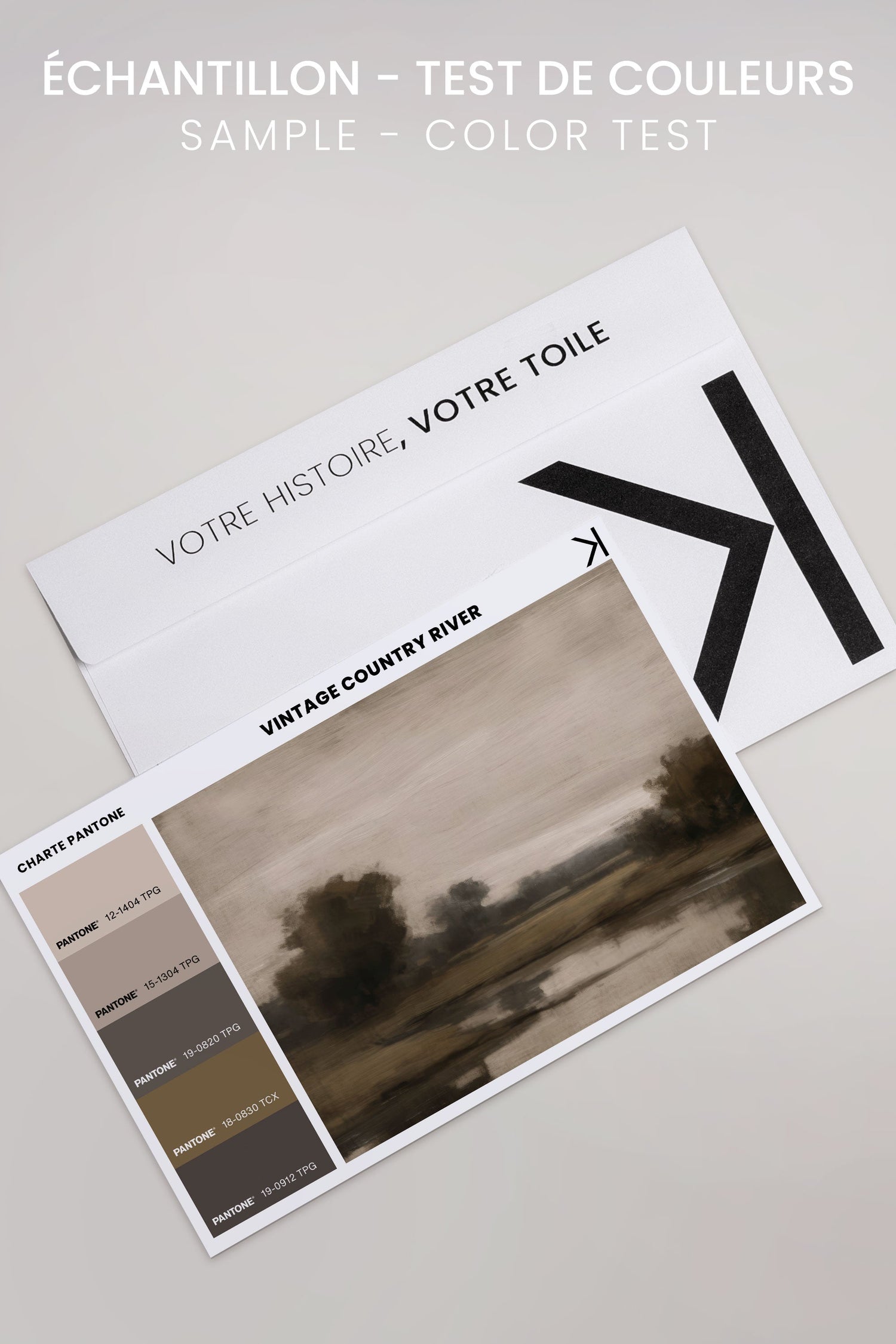 OLEKA CANVAS - VINTAGE COUNTRY RIVER, Oeuvre sur toile étirée, encadré Brun Noyer