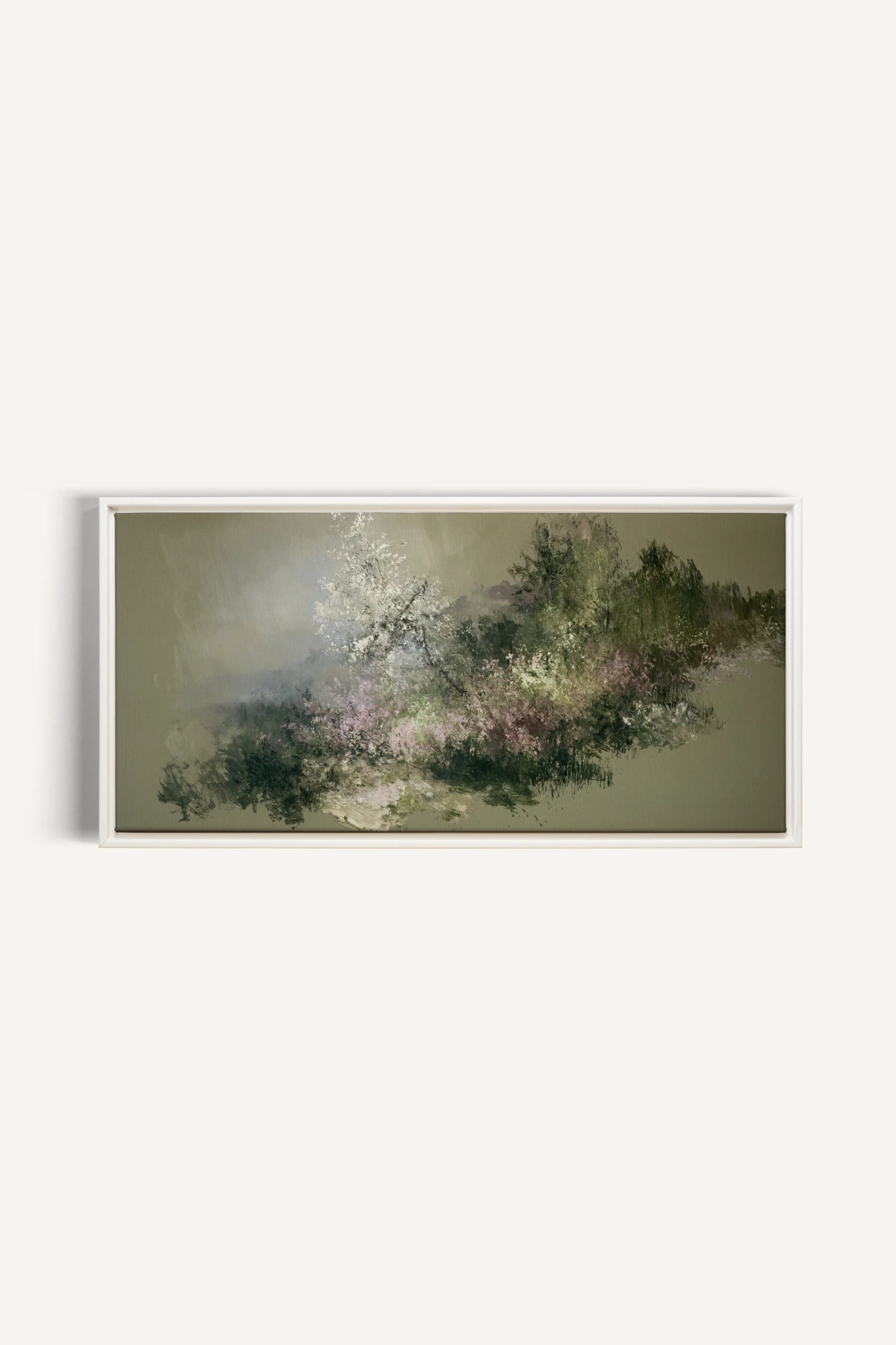 JARDIN DES BRUMES, Artwork on stretched canvas, White frame
