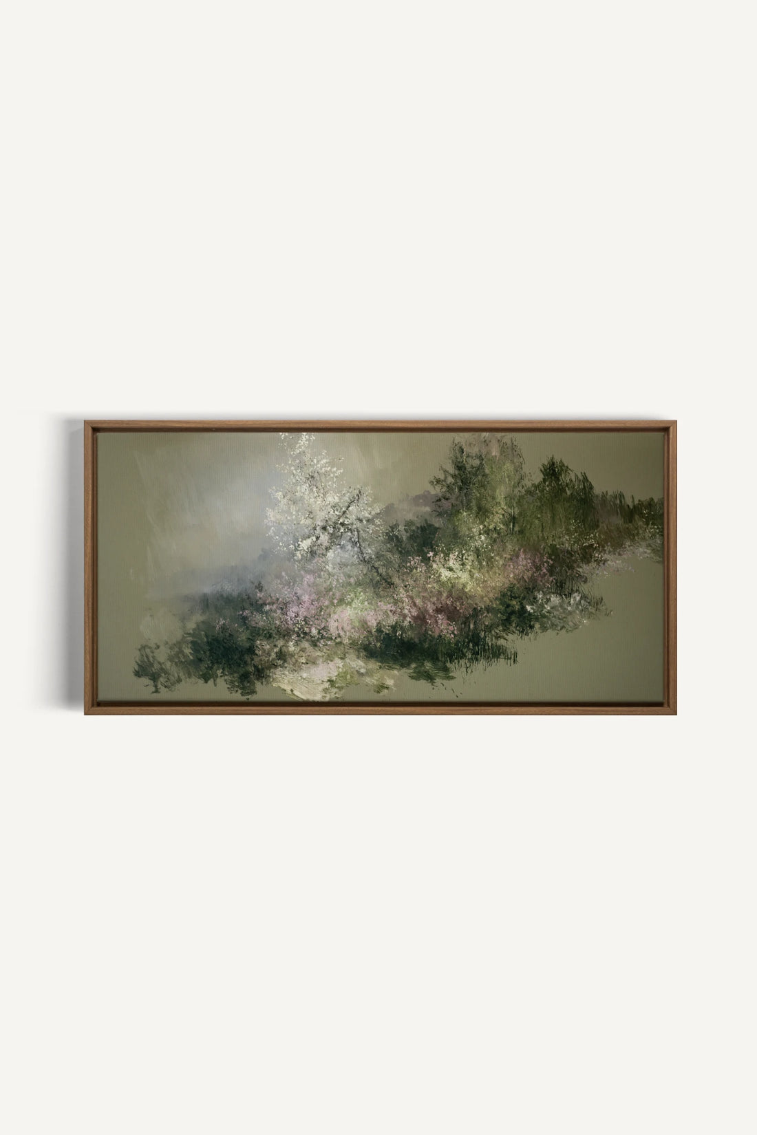 JARDIN DES BRUMES, Artwork on stretched canvas, Oak Brown frame