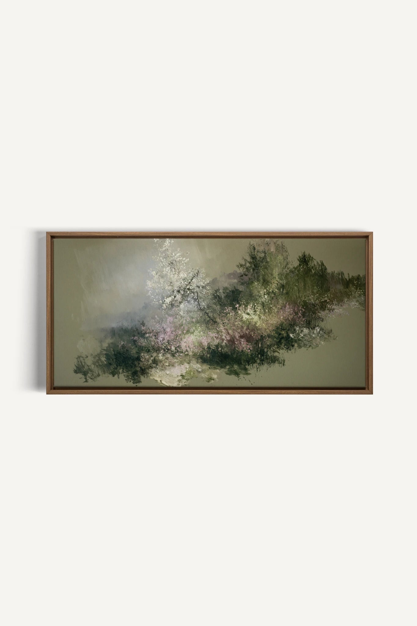 JARDIN DES BRUMES, Artwork on stretched canvas, Oak Brown frame