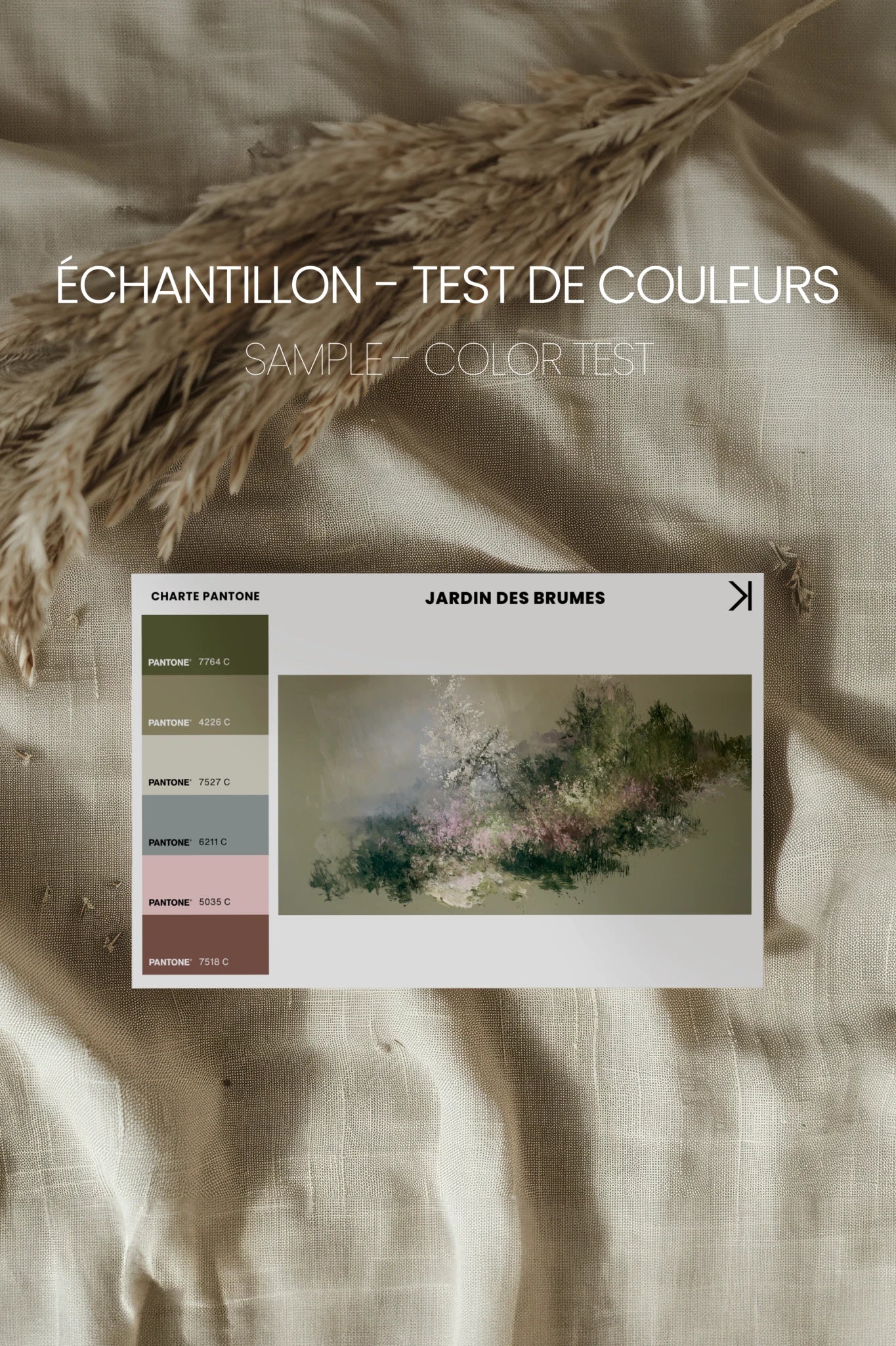 JARDIN DES BRUMES, Artwork on stretched canvas, Light Natural frame