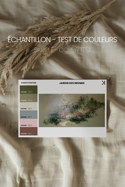 JARDIN DES BRUMES, Artwork on stretched canvas, Black frame