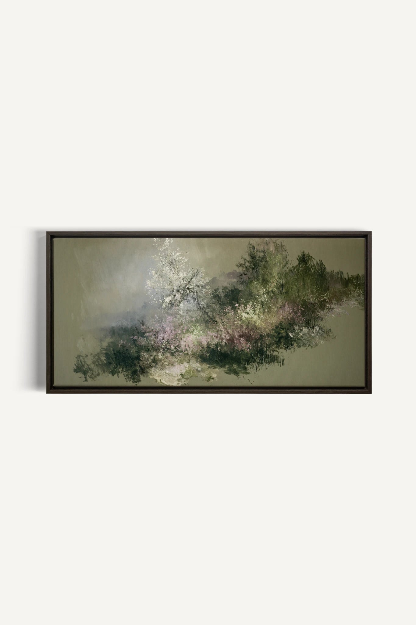 JARDIN DES BRUMES, Artwork on stretched canvas, Walnut Brown frame