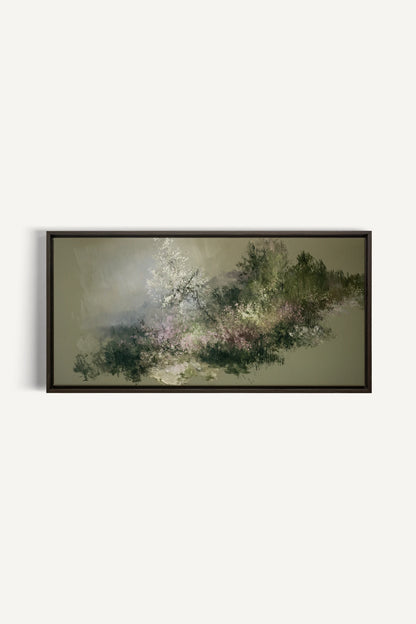 JARDIN DES BRUMES, Artwork on stretched canvas, Walnut Brown frame