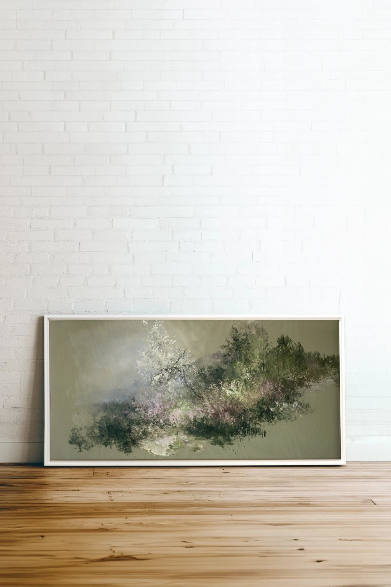JARDIN DES BRUMES, Artwork on stretched canvas, White frame