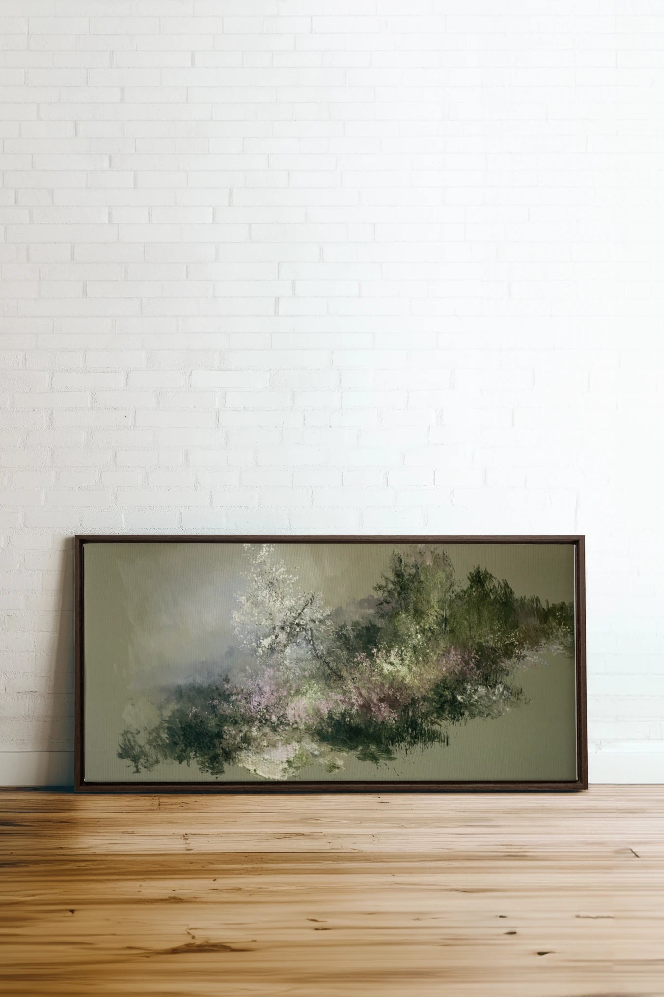 JARDIN DES BRUMES, Artwork on stretched canvas, Walnut Brown frame