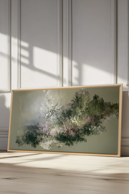 JARDIN DES BRUMES, Artwork on stretched canvas, Light Natural frame