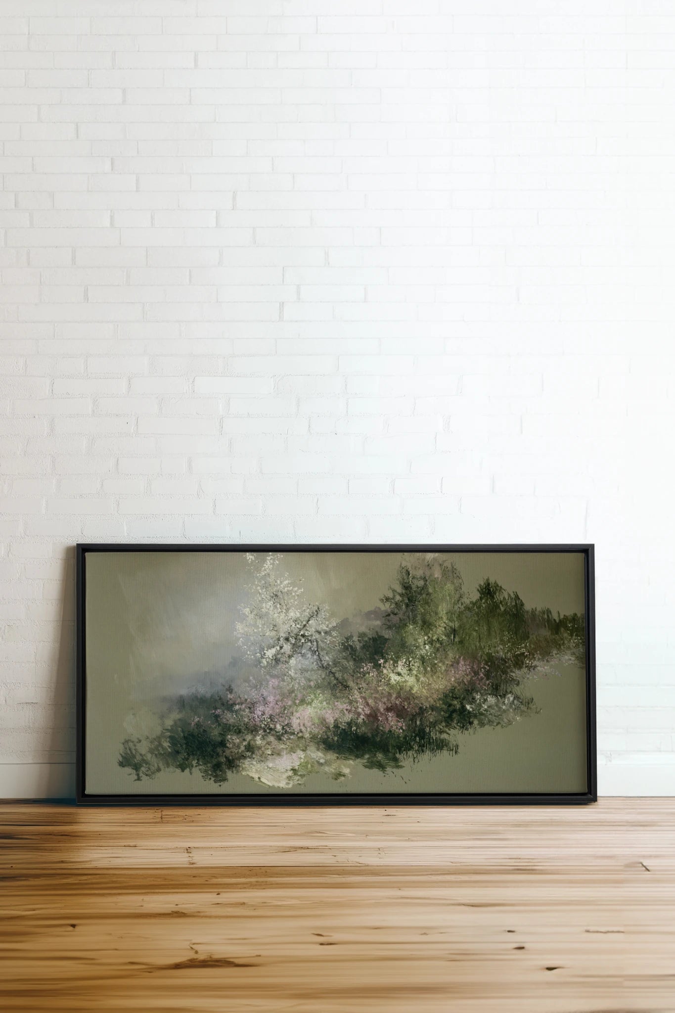 JARDIN DES BRUMES, Artwork on stretched canvas, Black frame