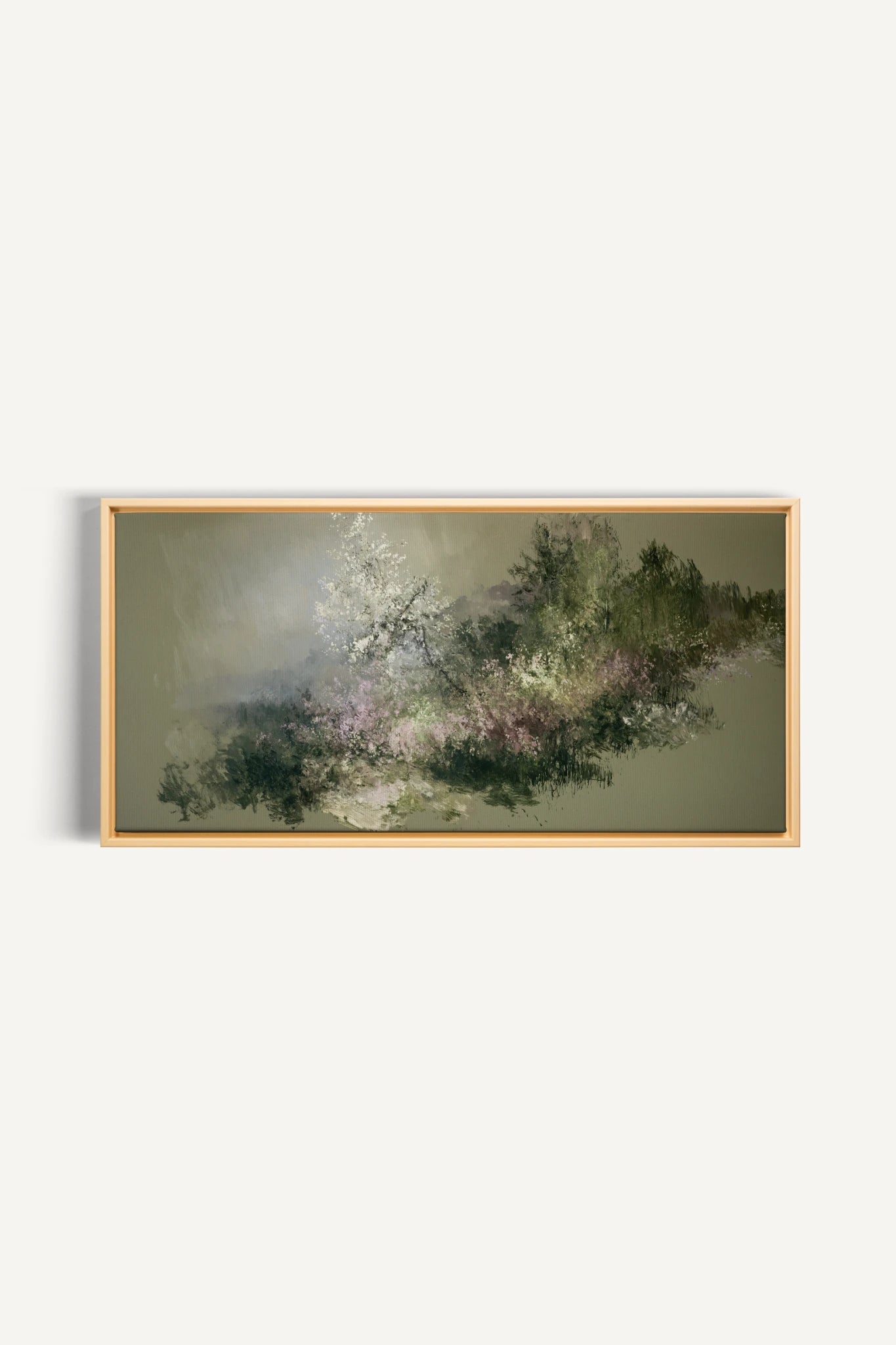JARDIN DES BRUMES, Artwork on stretched canvas, Light Natural frame