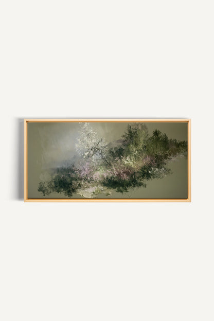 JARDIN DES BRUMES, Artwork on stretched canvas, Light Natural frame