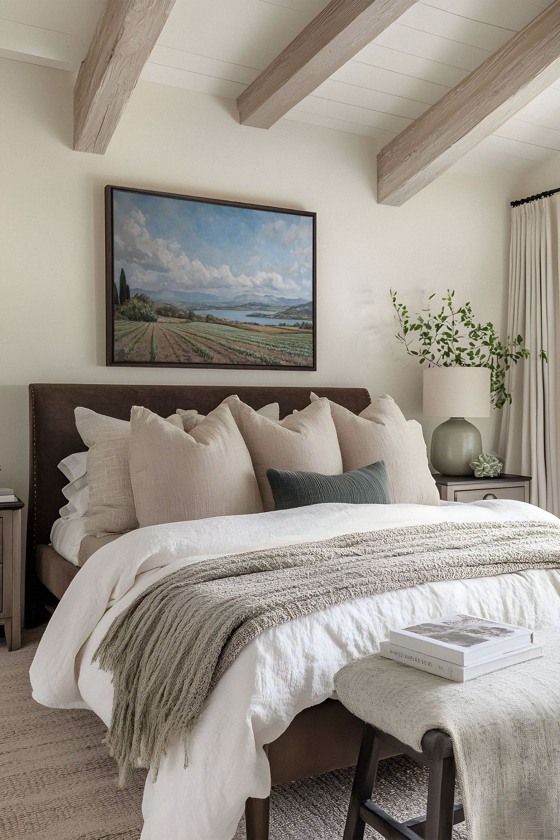 OLEKA CANVAS - TRANQUIL LAKESIDE, Oeuvre sur toile étirée, encadré Brun Noyer