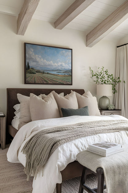 OLEKA CANVAS - TRANQUIL LAKESIDE, Oeuvre sur toile étirée, encadré Brun Noyer