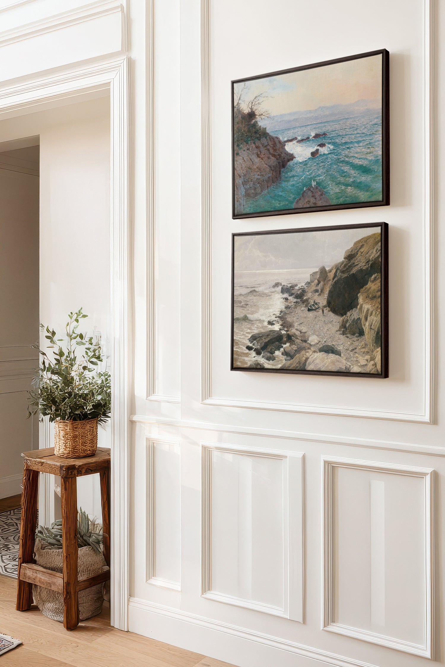 SEA OF LIGHT DUO, 2 Oeuvres sur toile étirée, encadré Brun Noyer