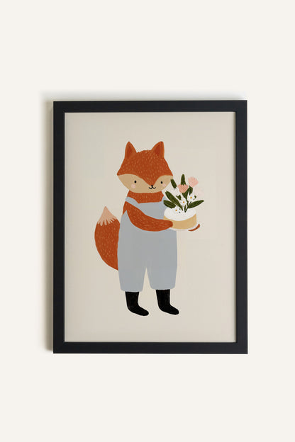 RENARD FLEURI, Artwork on rigid canvas, framed in black