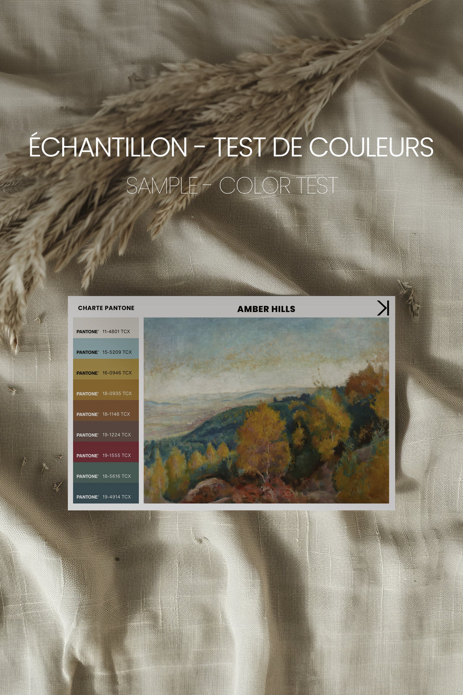 AMBER HILLS, Artwork on stretched canvas, framed in white