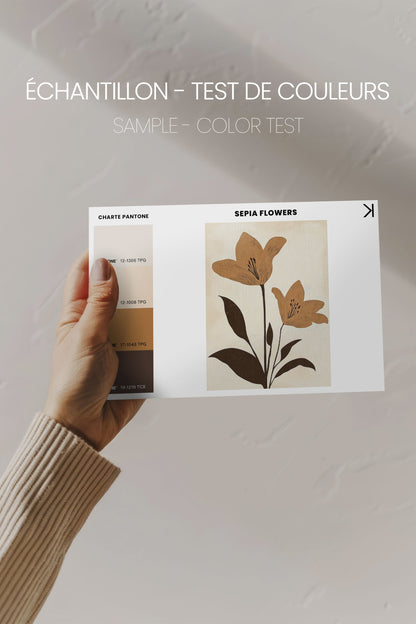 OLEKA CANVAS - SEPIA FLOWERS, Oeuvre sur toile étirée, encadré Brun Chêne