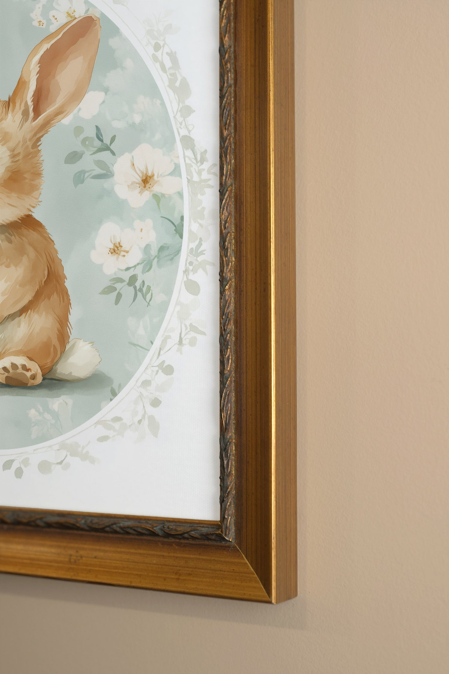PETIT LAPIN DORÉ, Oeuvre sur toile étirée, encadré Vintage Or