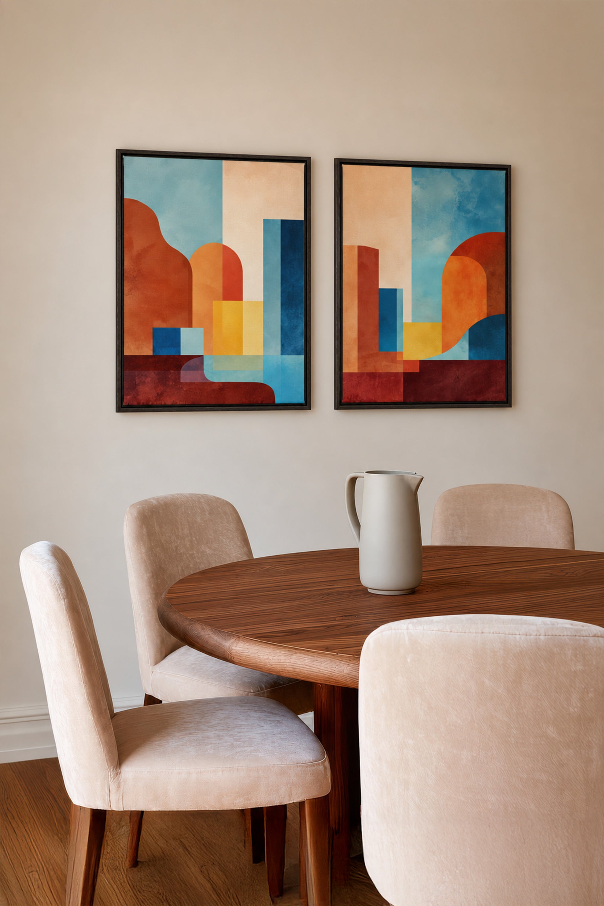 RETRO ARCH DUO, 2 Oeuvres sur toile étirée, encadré Brun Noyer