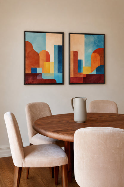 RETRO ARCH DUO, 2 Oeuvres sur toile étirée, encadré Brun Noyer