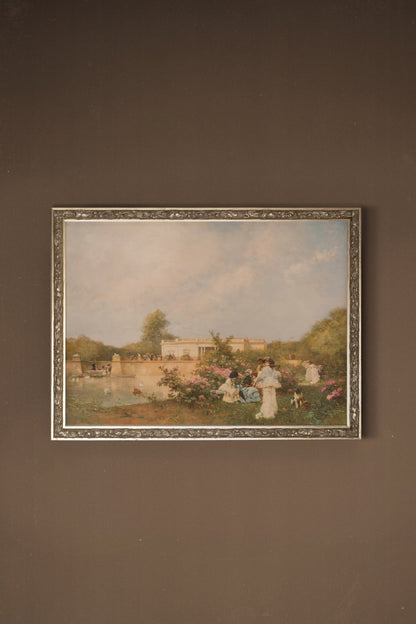 ROSE ET DENTELLE, Oeuvre sur toile rigide, encadré Vintage Argent