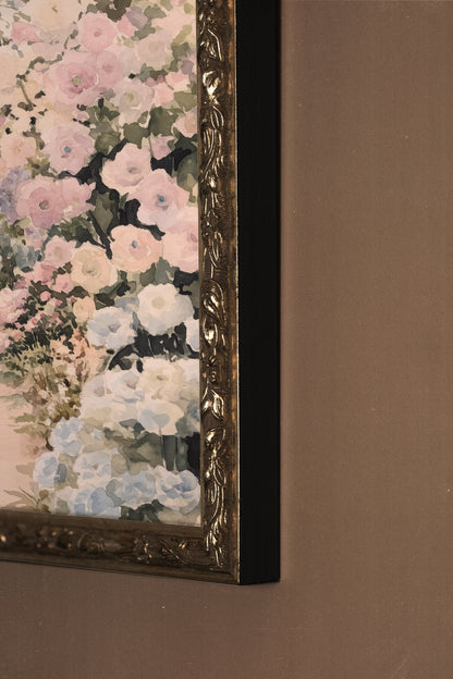 SENTIER FLEURI, Artwork on rigid canvas, framed Vintage Silver