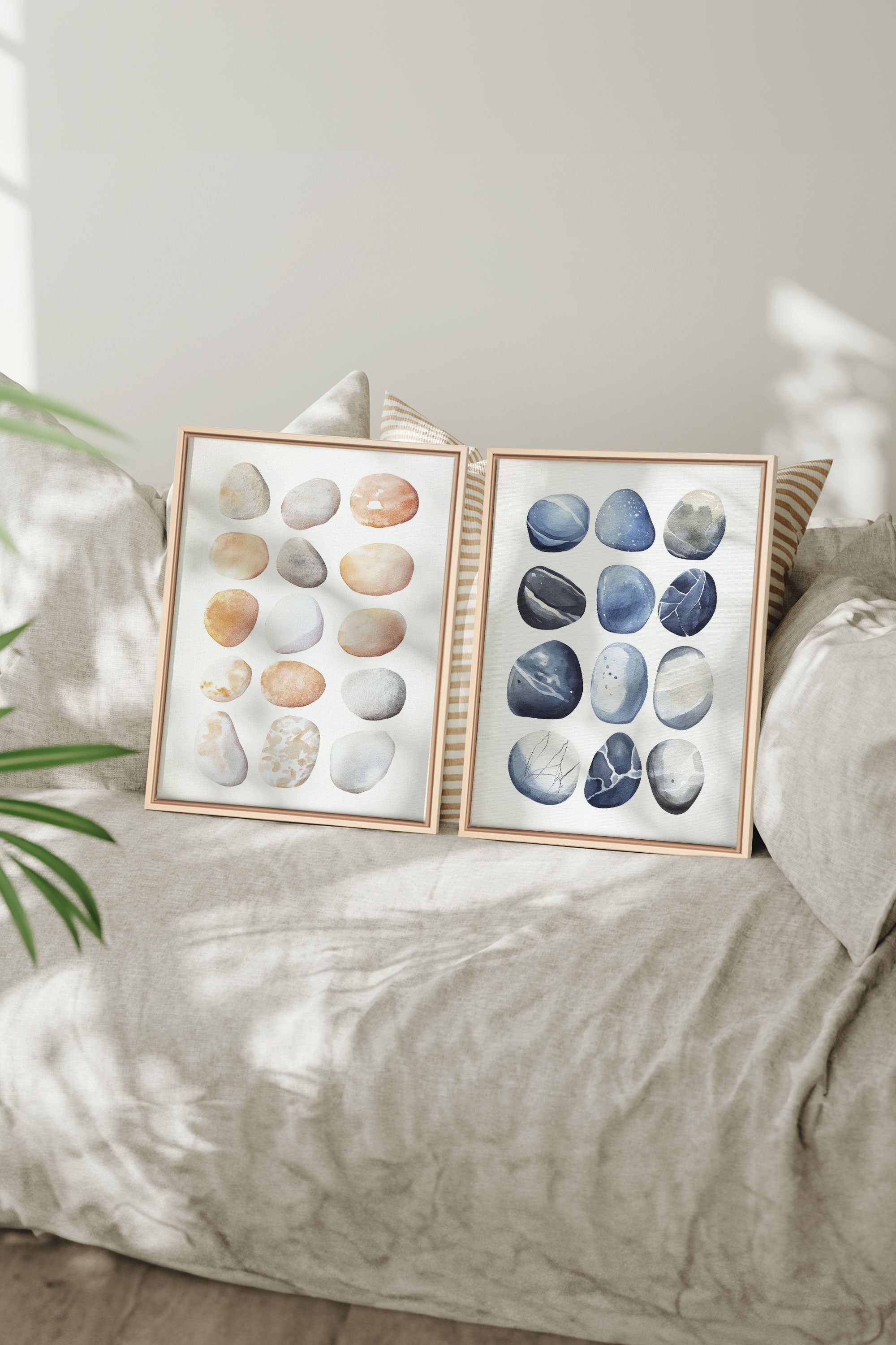 OLEKA CANVAS - SHORELINE GEMS DUO, 2 Oeuvres sur toile étirée, encadré Naturel Clair