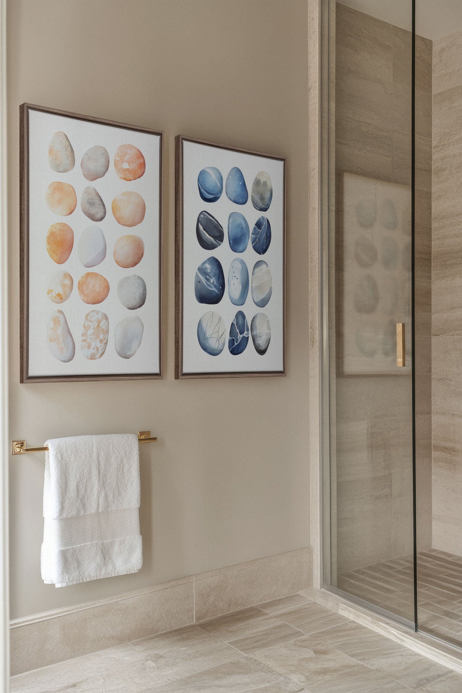 OLEKA CANVAS - SHORELINE GEMS DUO, 2 Oeuvres sur toile étirée, encadré Brun Chêne