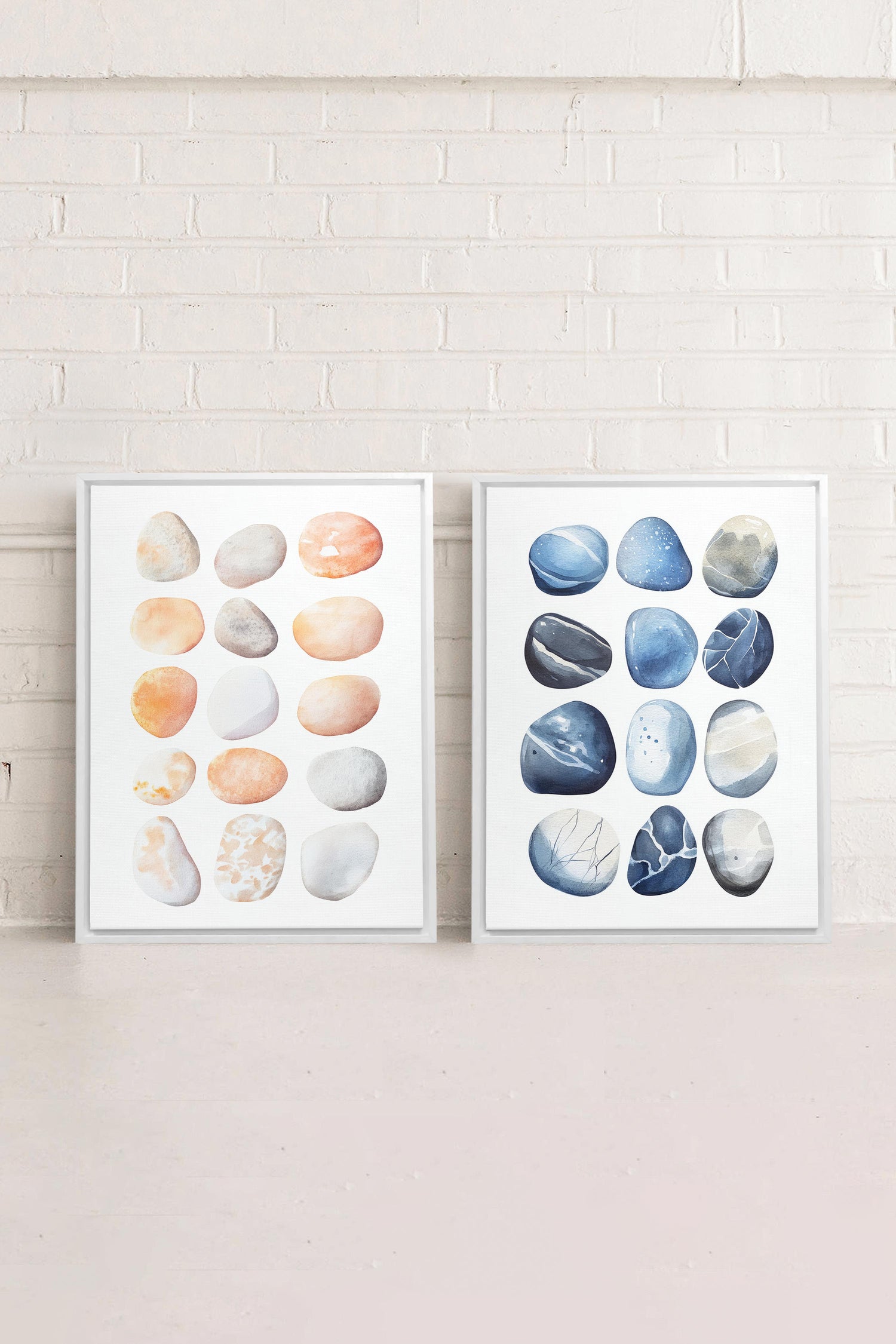 OLEKA CANVAS - SHORELINE GEMS DUO, 2 Oeuvres sur toile étirée, encadré Blanc