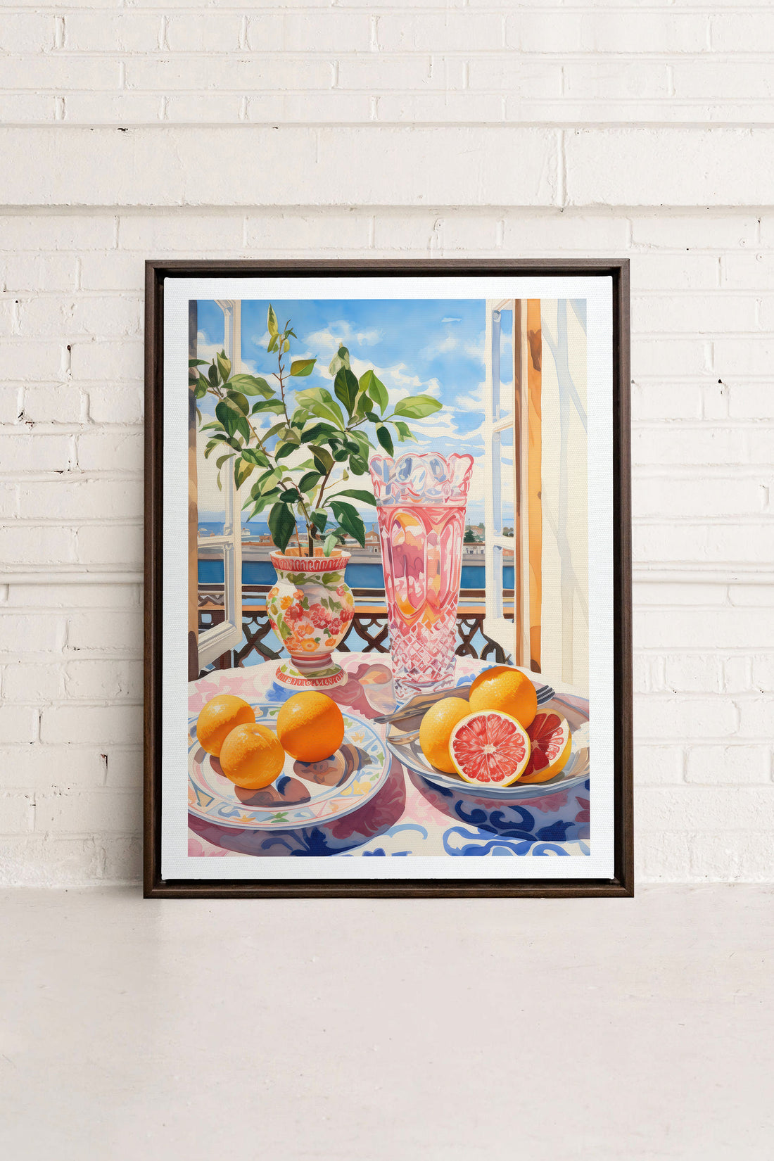 OLEKA CANVAS - CITRUS VISTA PARADISE, Oeuvre sur toile étirée, encadré Brun Noyer
