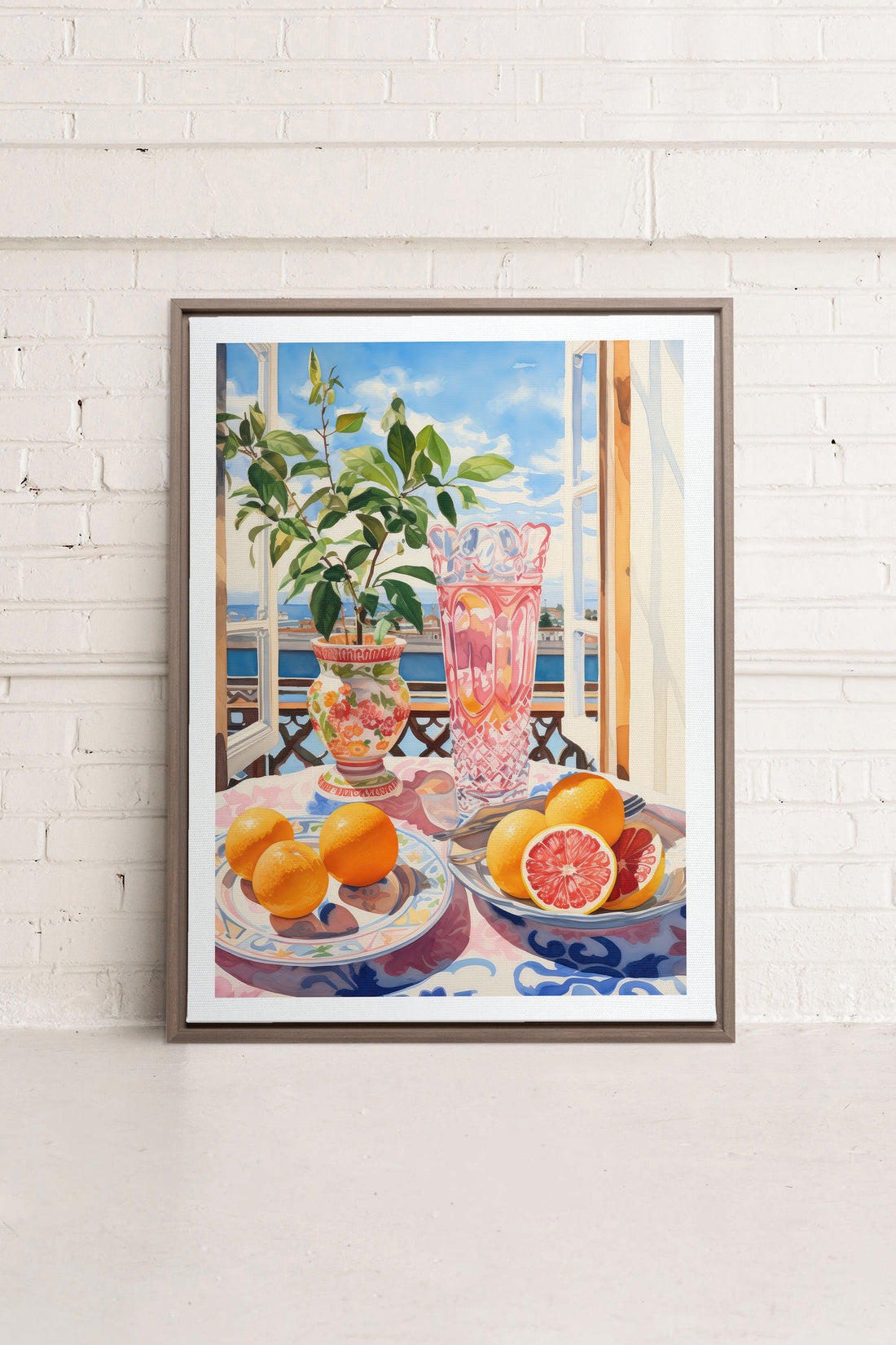 OLEKA CANVAS - CITRUS VISTA PARADISE, Oeuvre sur toile étirée, encadré Brun Chêne