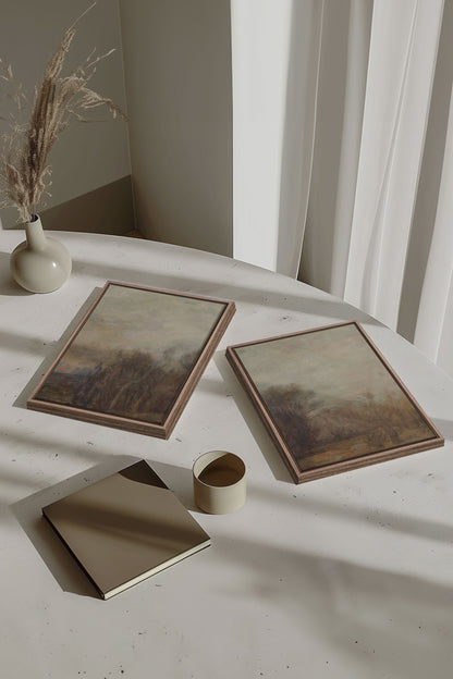 RUST &amp; LEATHER DUO, 2 Oeuvres sur toile étirée, encadré Brun Chêne