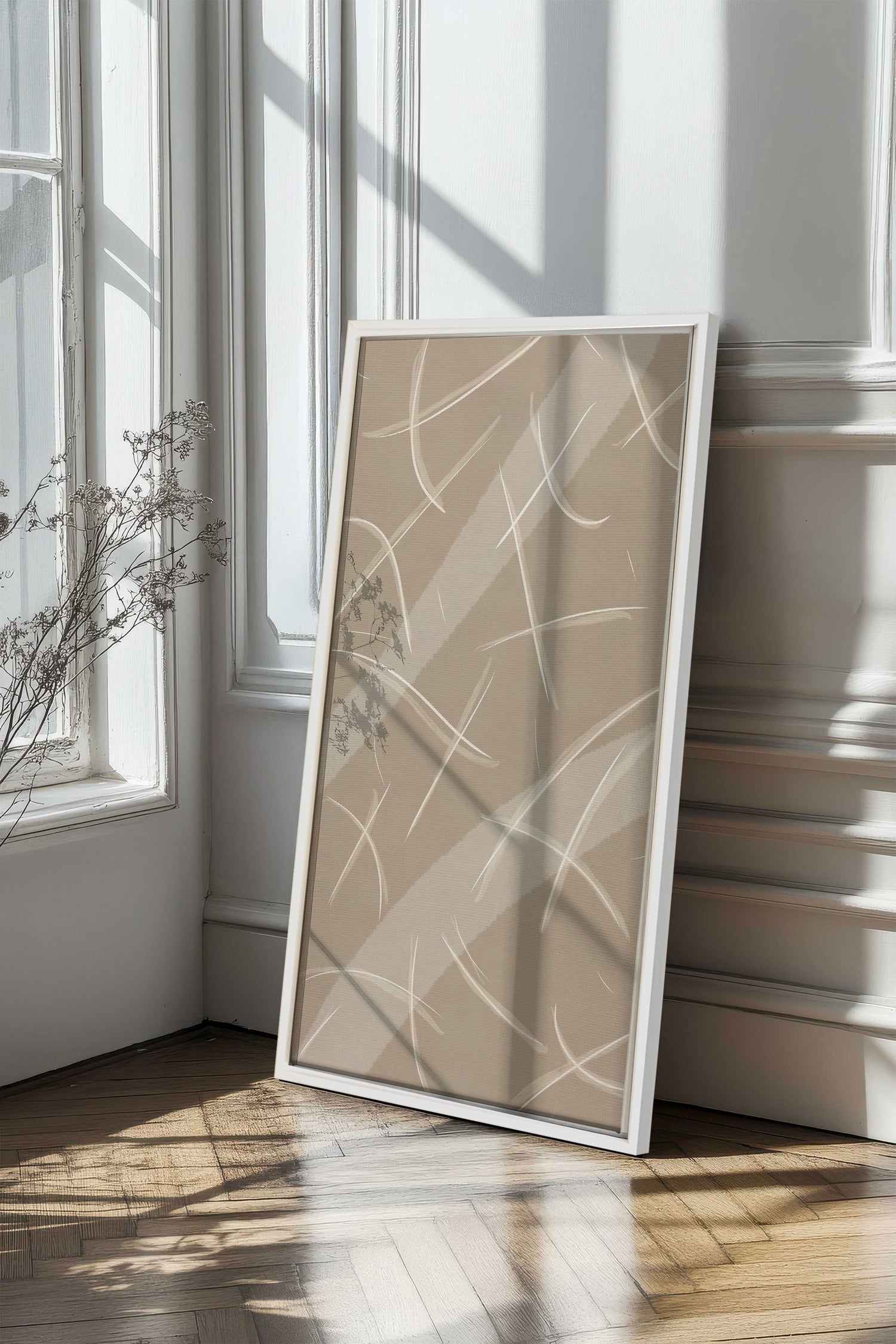 OLEKA CANVAS - LUMINOUS LINES, Oeuvre sur toile étirée, encadré Blanc