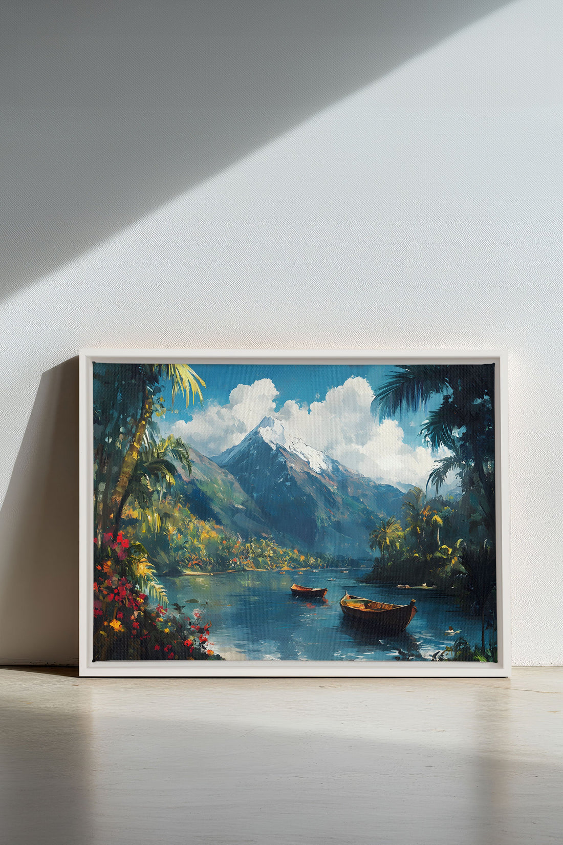 OLEKA CANVAS - EMERALD LAGOON, Oeuvre sur toile étirée, encadré Blanc
