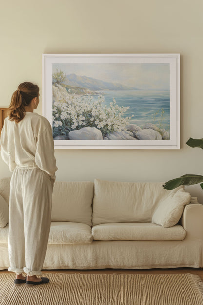 OLEKA CANVAS - AZURE HORIZON, Oeuvre sur toile étirée, encadré Blanc