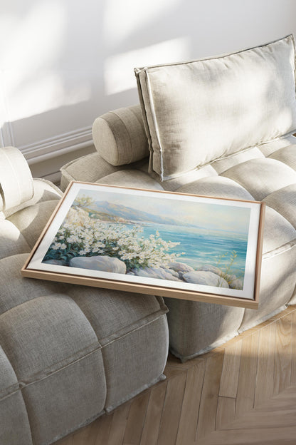 OLEKA CANVAS - AZURE HORIZON, Oeuvre sur toile étirée, encadré Naturel Clair